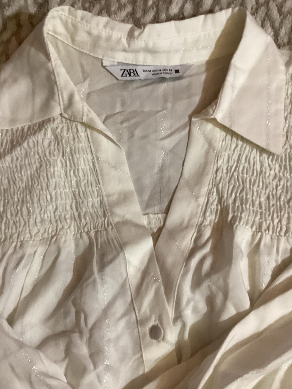 Zara Ivory Shimmer Button-Up Blouse